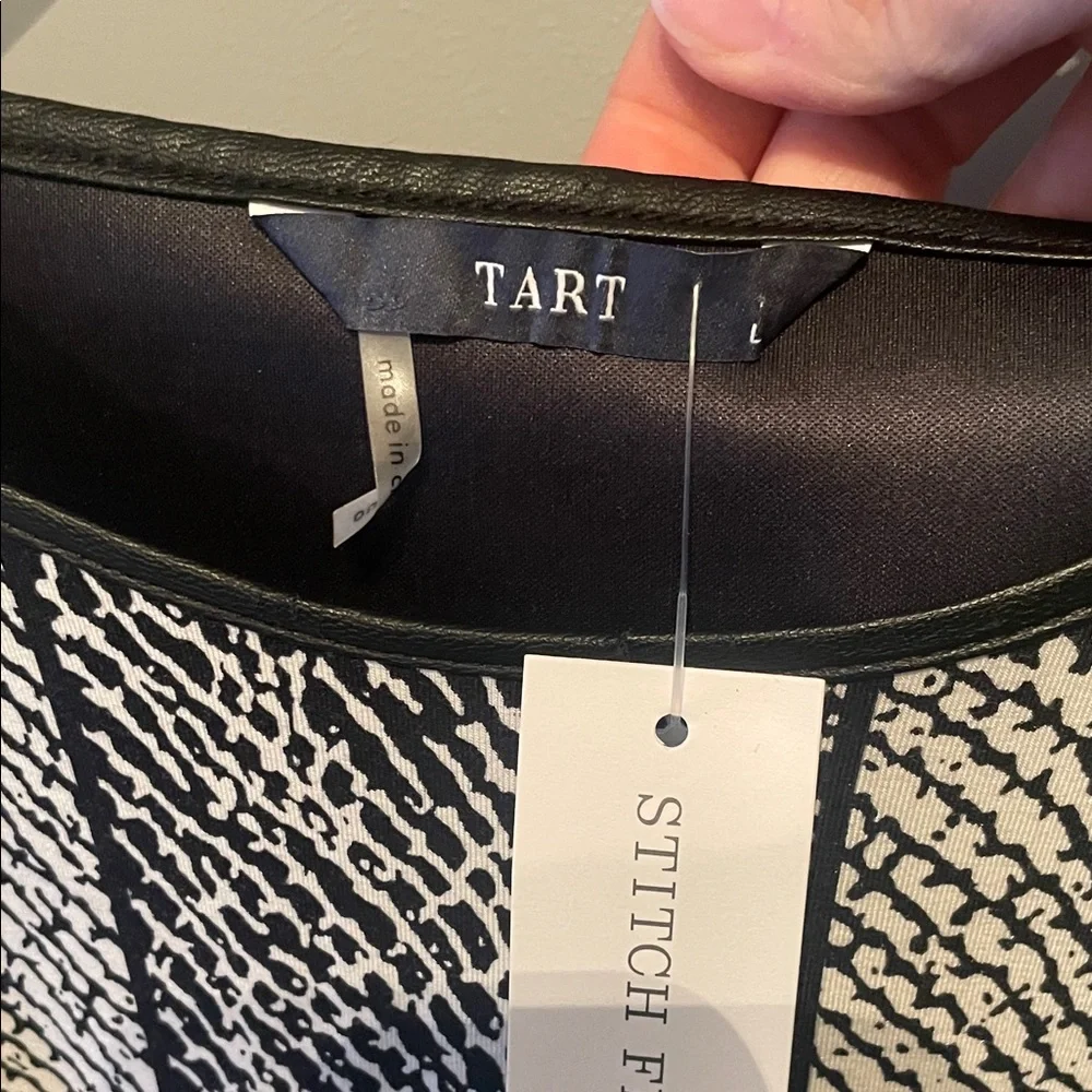 Tart Black and White Patterned Dress with‎ Faux leather detail Size Large